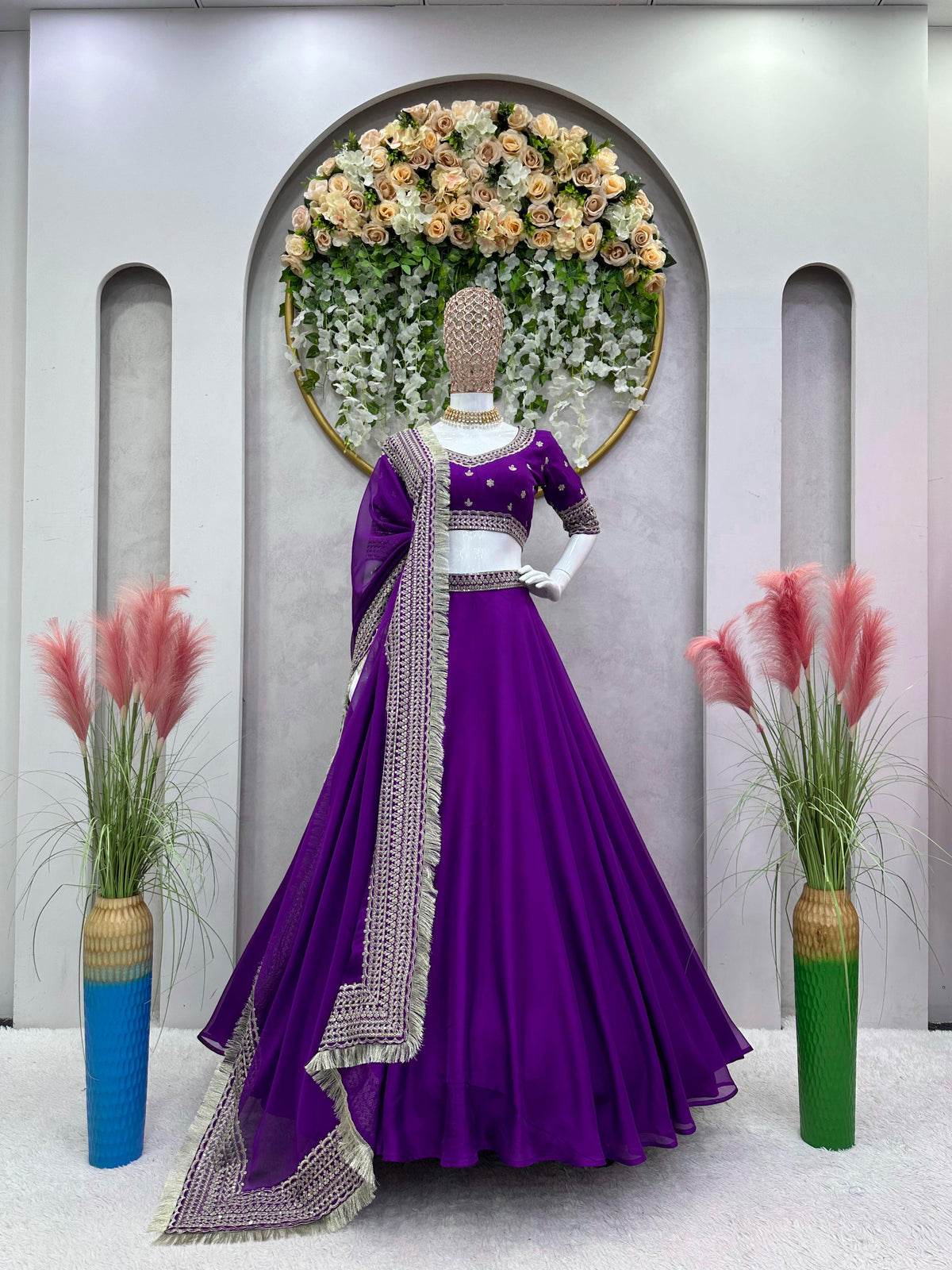 Purple Organza Lehenga With A Heavy Blouse And Dupatta - Joshindia