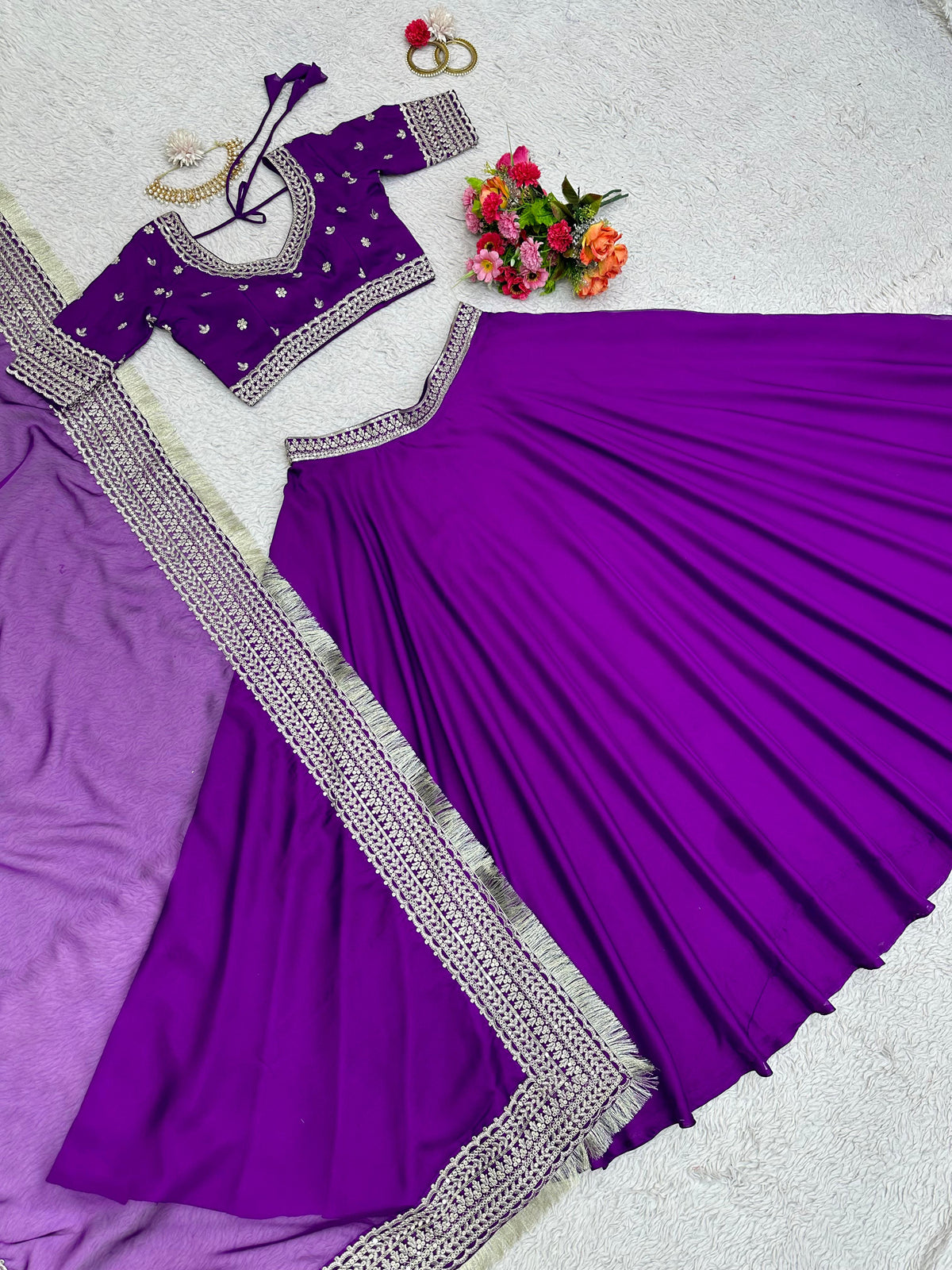 Purple Organza Lehenga With A Heavy Blouse And Dupatta - Joshindia