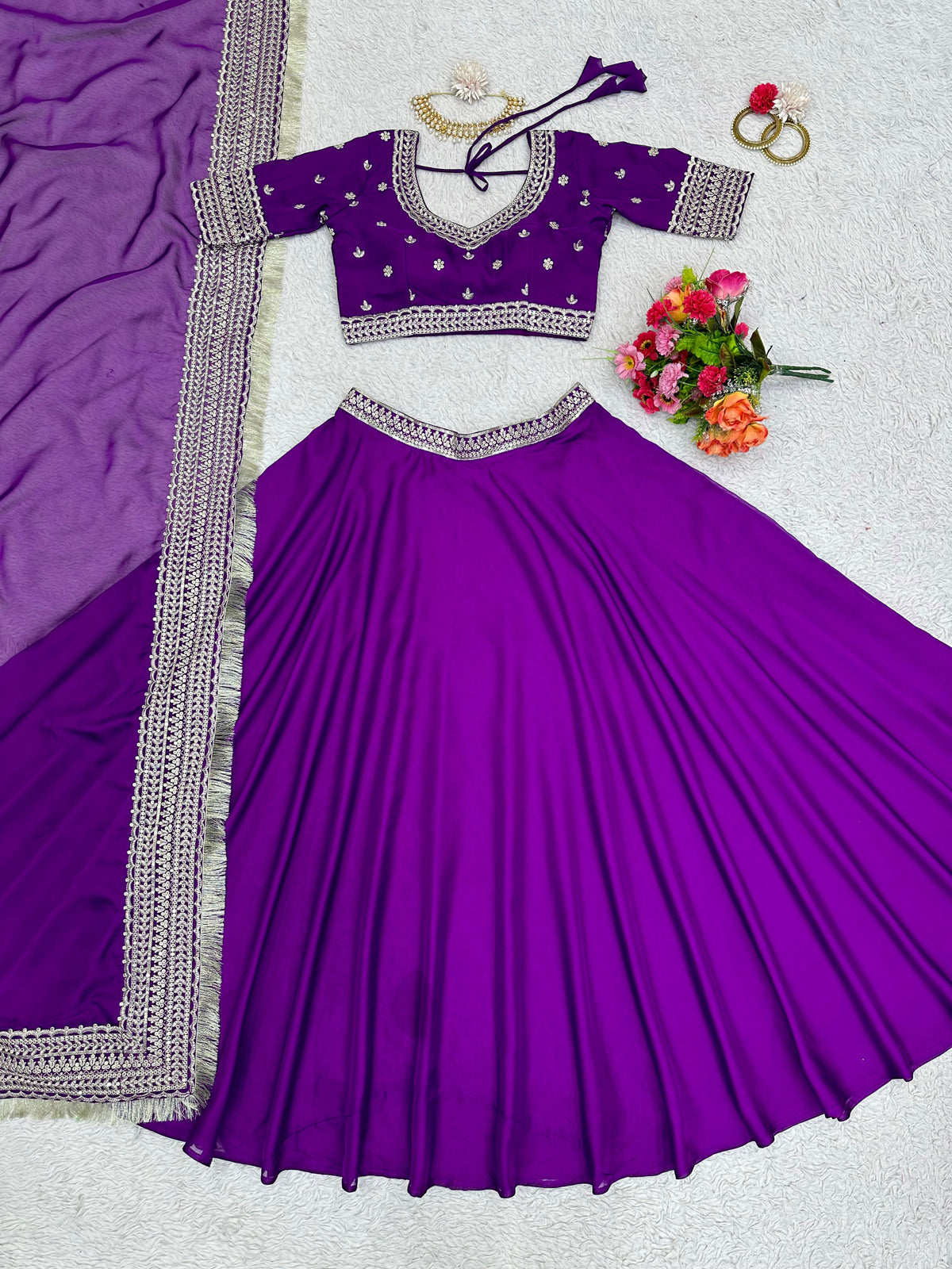 Purple Organza Lehenga With A Heavy Blouse And Dupatta - Joshindia
