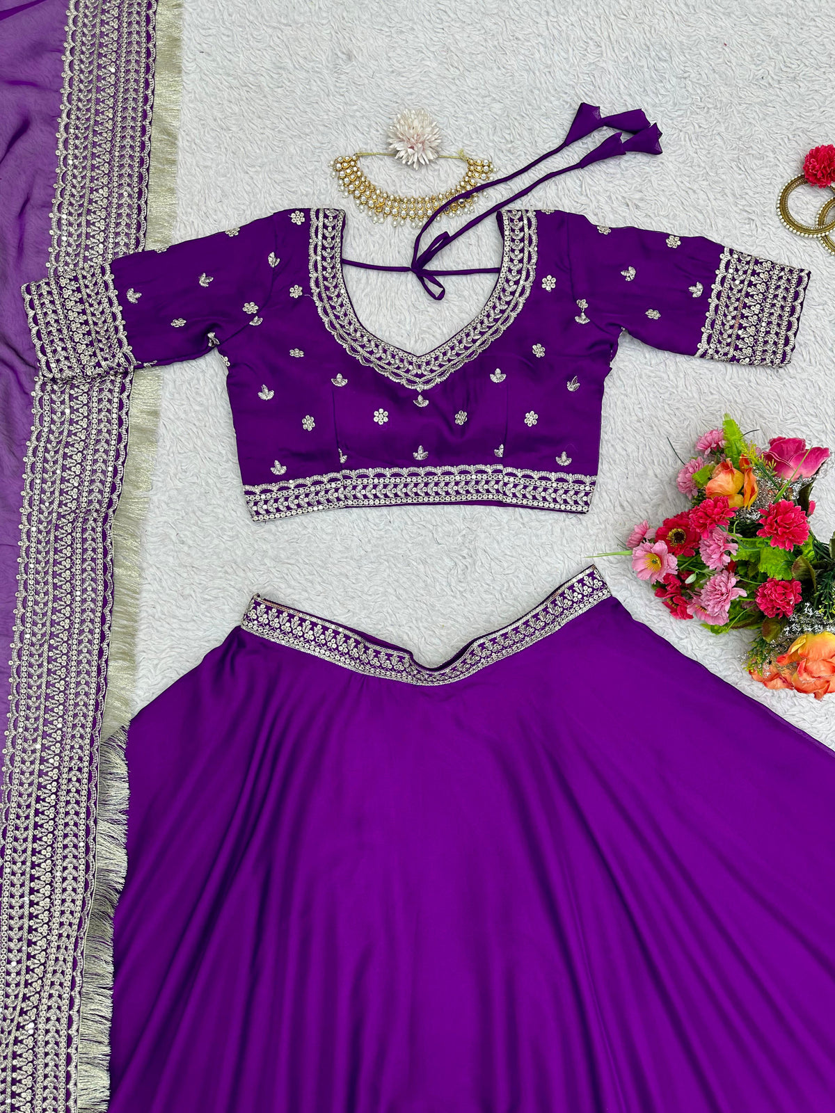 Purple Organza Lehenga With A Heavy Blouse And Dupatta - Joshindia