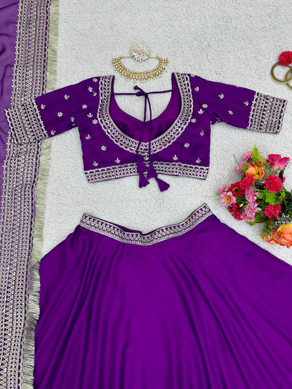 Purple Organza Lehenga With A Heavy Blouse And Dupatta - Joshindia