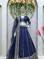 Blue Tapeta silk thread sequence wedding lehenga choli - Joshindia