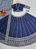 Blue Tapeta silk thread sequence wedding lehenga choli - Joshindia