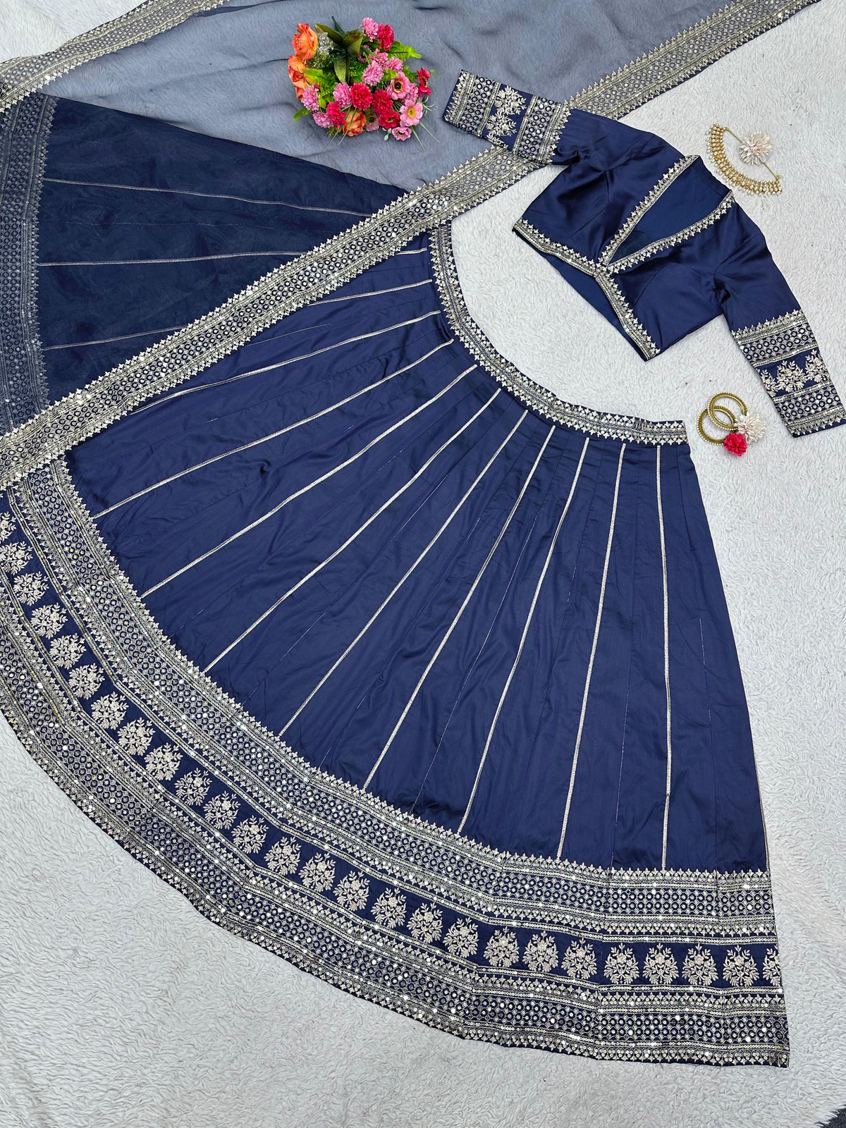 Blue Tapeta silk thread sequence wedding lehenga choli - Joshindia