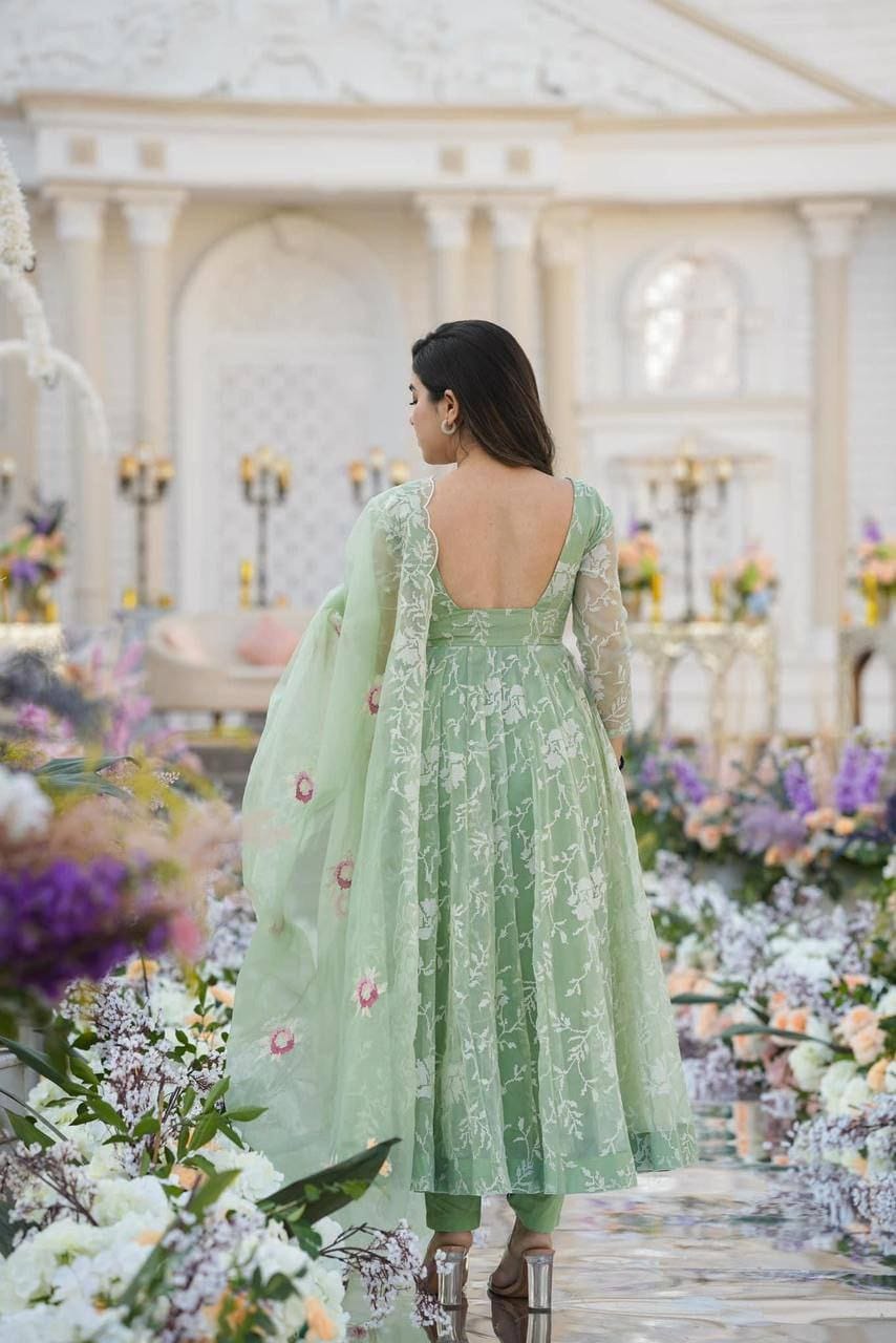 Mint Green Embroidered Suit Set - Joshindia