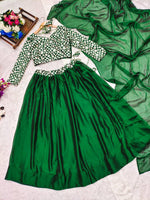 Ivory Lehenga Set With Bottle Green Dupatta - Joshindia