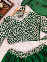 Ivory Lehenga Set With Bottle Green Dupatta - Joshindia