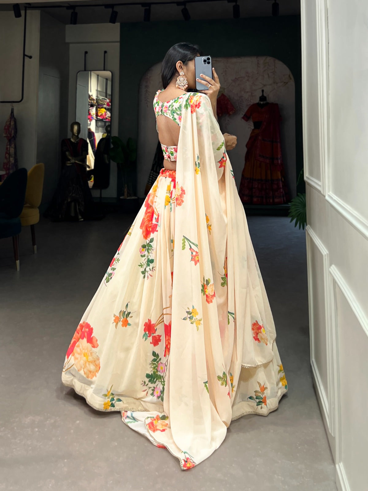 Floral Print Georgette Lehenga - Joshindia