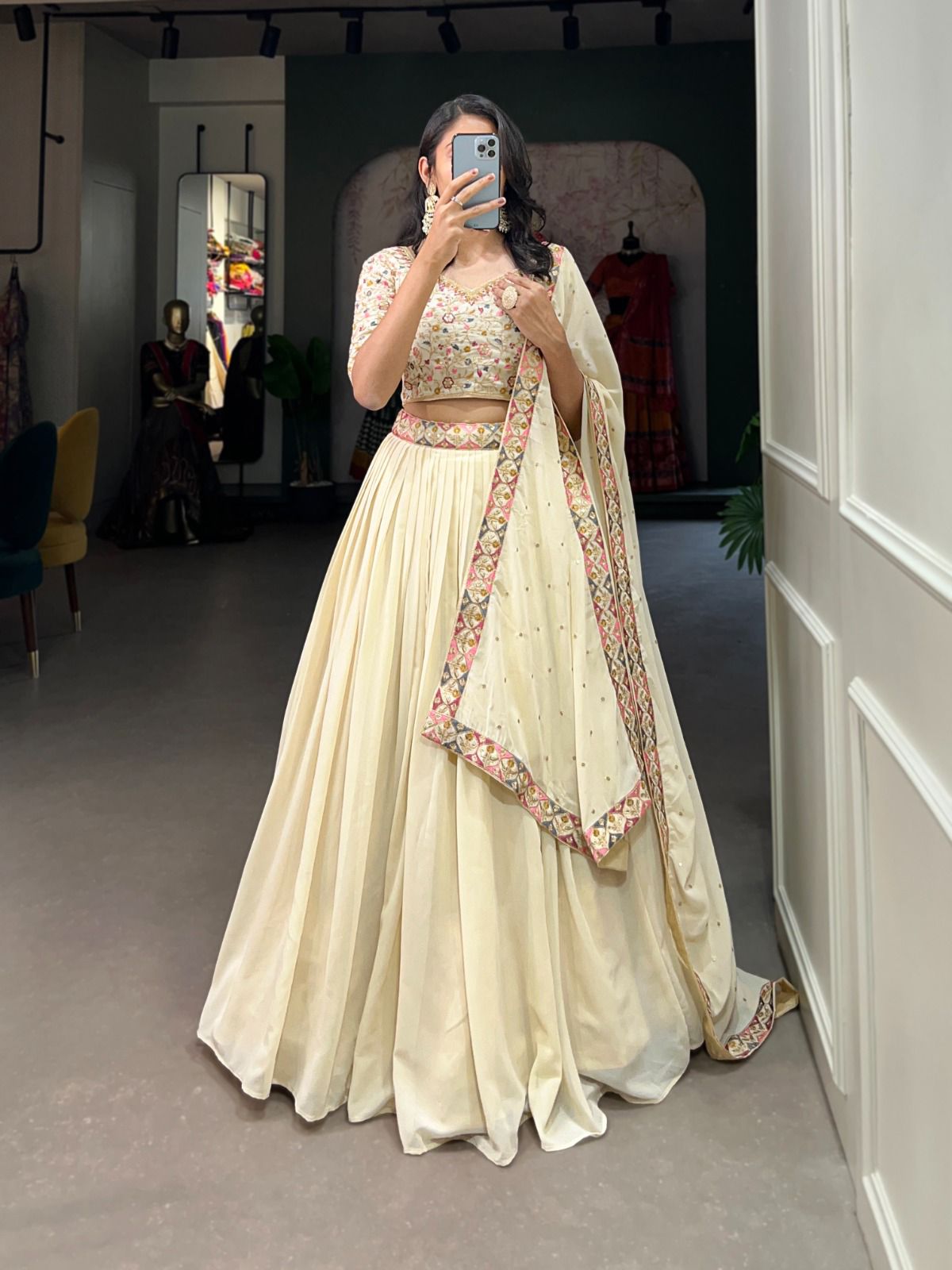 White Embroidered Georgette Designer Lehenga Choli - Joshindia