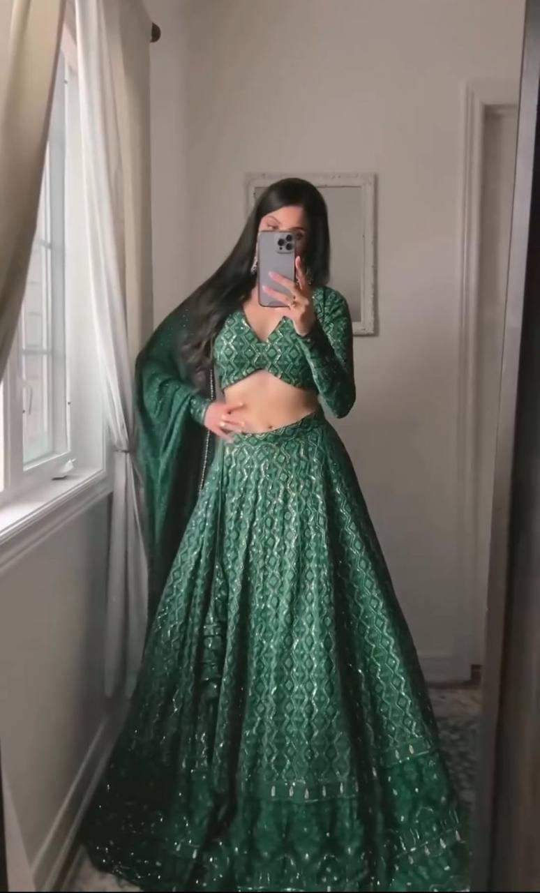 Buy Green Chikankari Lehenga for Women Online - Joshindia