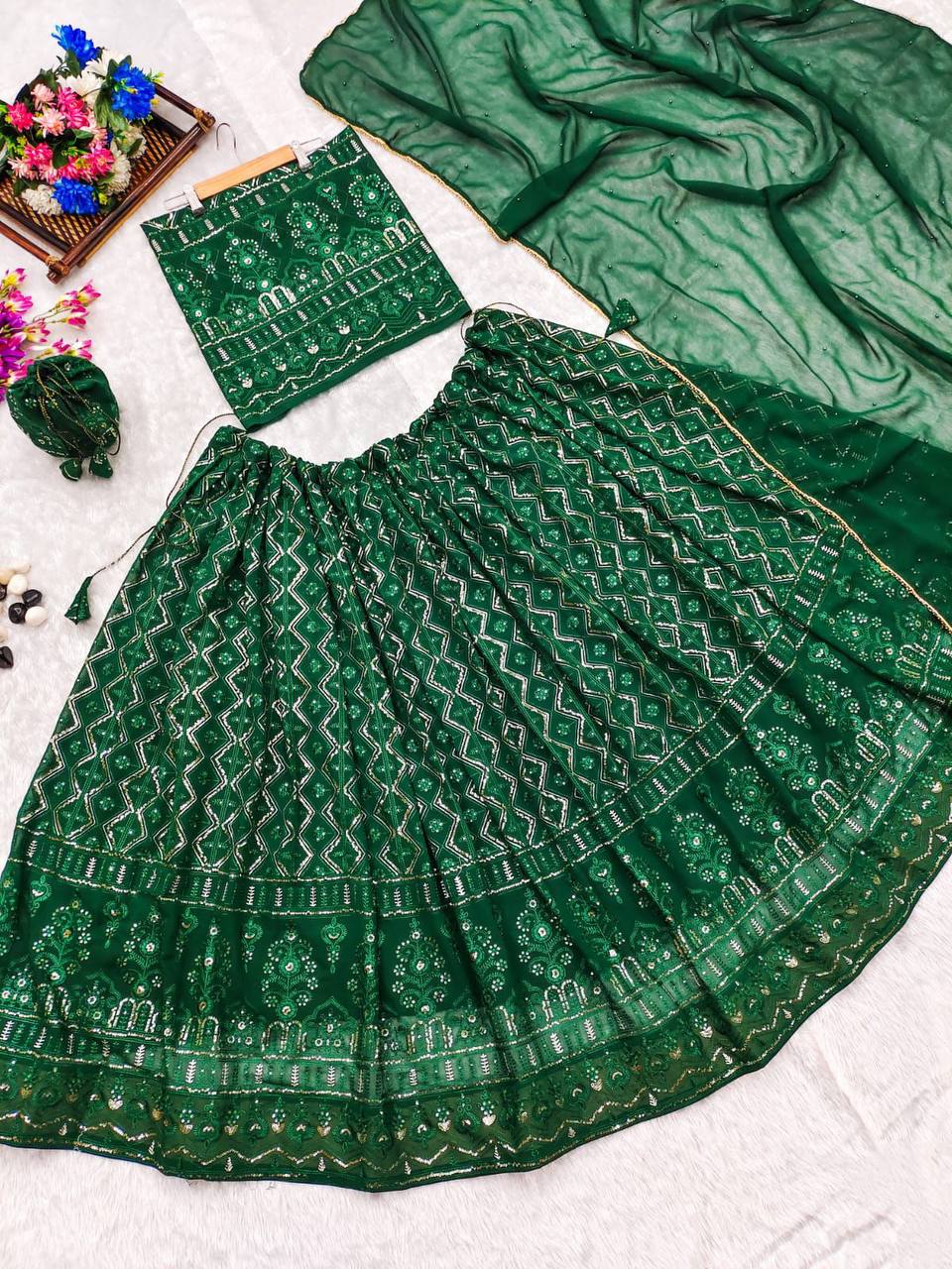 Buy Green Chikankari Lehenga for Women Online - Joshindia