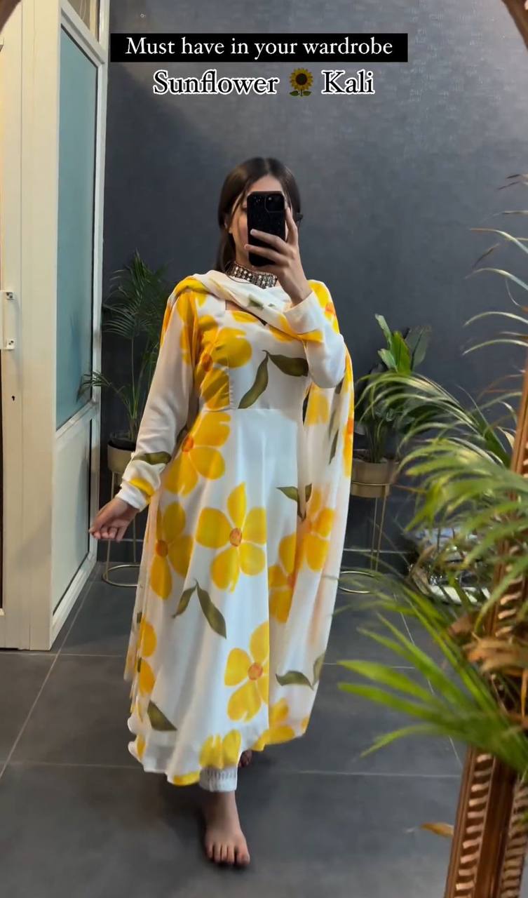 Sunflower Kali Fox Georgette Gown With Dupatta Set - Joshindia
