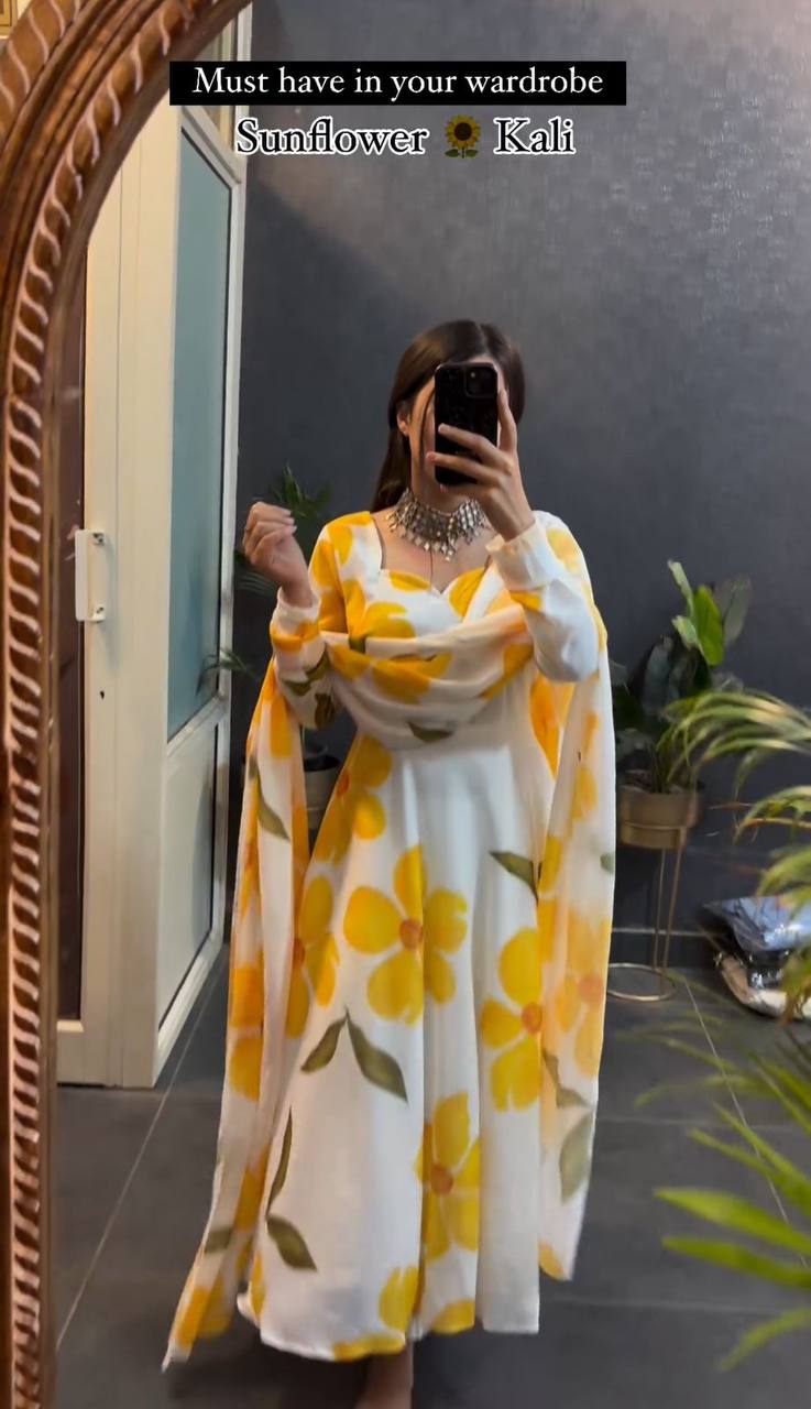 Sunflower Kali Fox Georgette Gown With Dupatta Set - Joshindia