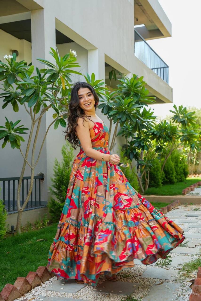 Buy Cora Floral Printed Cuffed Sleeves A-Line Maxi Dress - Joshindia
