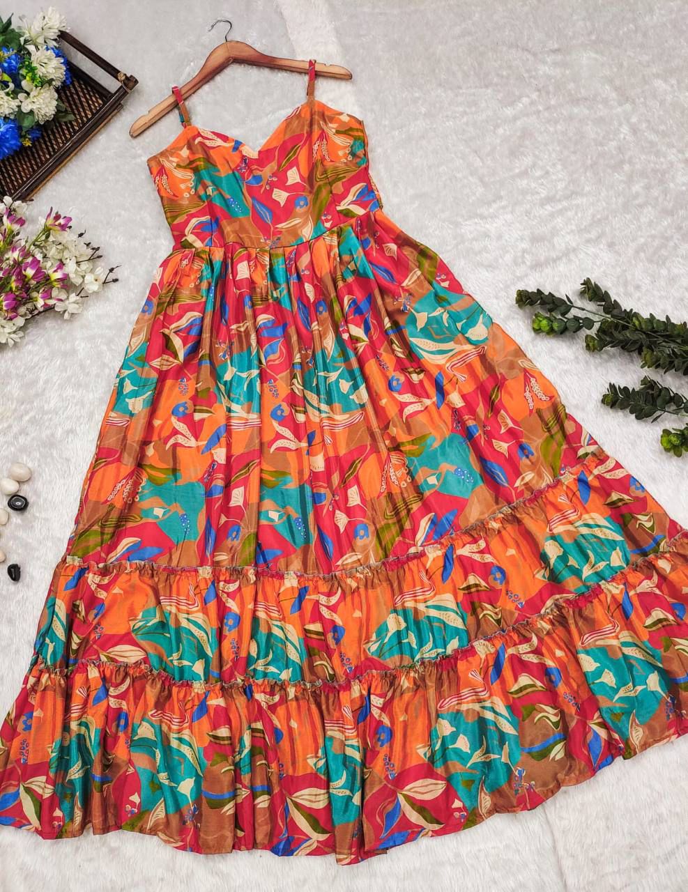Buy Cora Floral Printed Cuffed Sleeves A-Line Maxi Dress - Joshindia