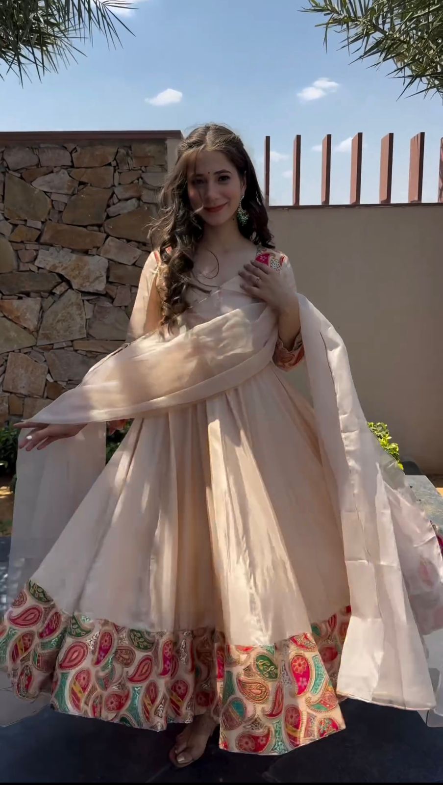 cream anarkali dress Cream Tissue Anarkali Suit With Delicate Resham Embroidery