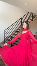 Beautiful Designer Red Faux Georgette Anarkali Suit - Joshindia