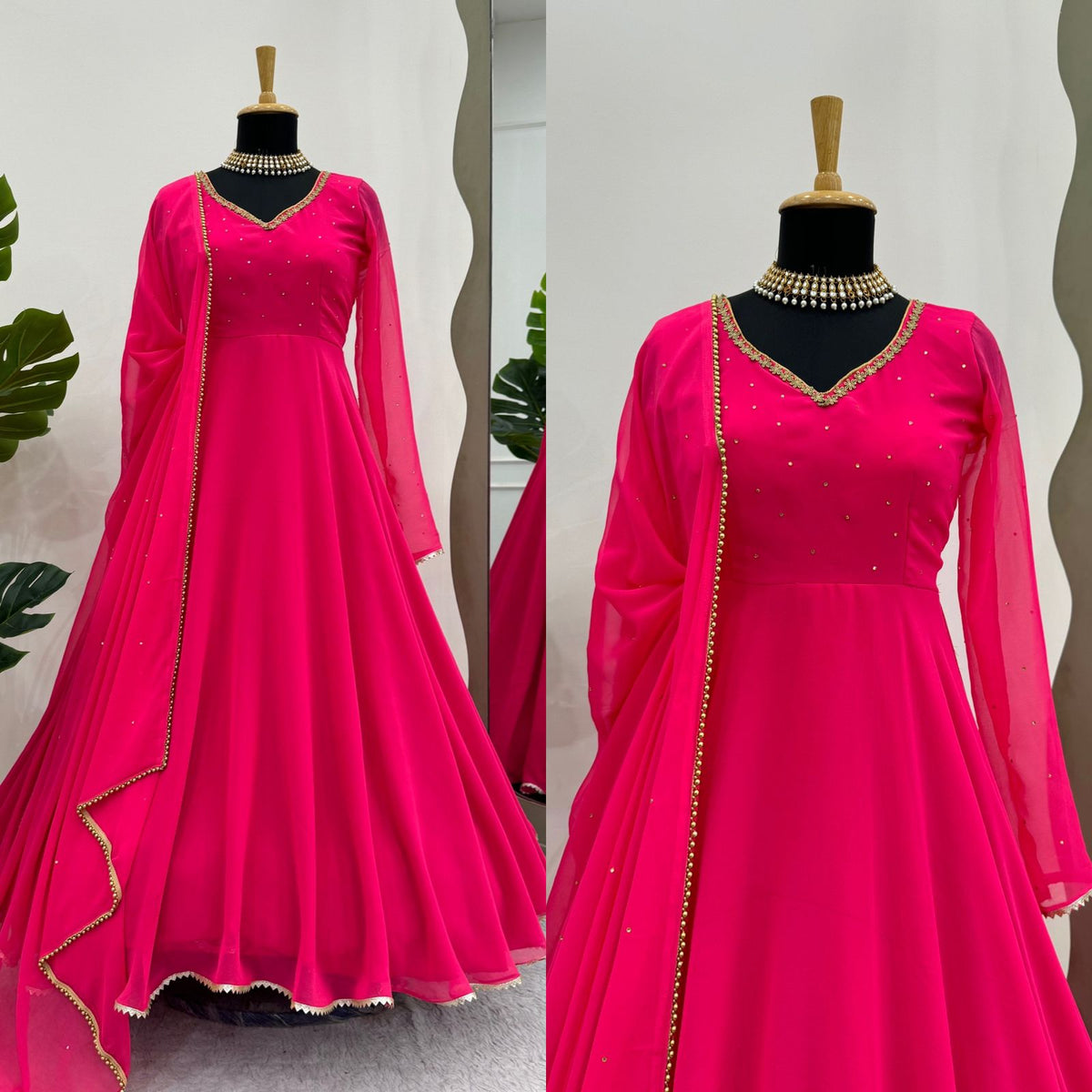 Beautiful Designer Red Faux Georgette Anarkali Suit - Joshindia