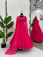 Beautiful Designer Red Faux Georgette Anarkali Suit - Joshindia