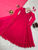 Beautiful Designer Red Faux Georgette Anarkali Suit - Joshindia