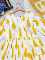 White And Yellow Leaf Print Anarkali Suit Set - Joshindia