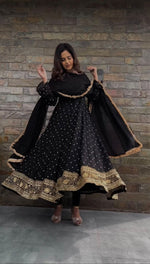 Black georgette thread and sequence work party wear anarkali suit - Joshindia