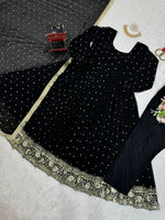Black georgette thread and sequence work party wear anarkali suit - Joshindia
