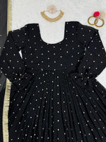 Black georgette thread and sequence work party wear anarkali suit - Joshindia