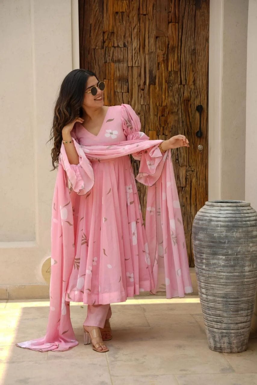 Candy pink georgette suit set