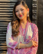 Beautiful white and pink painted cotton kurta set