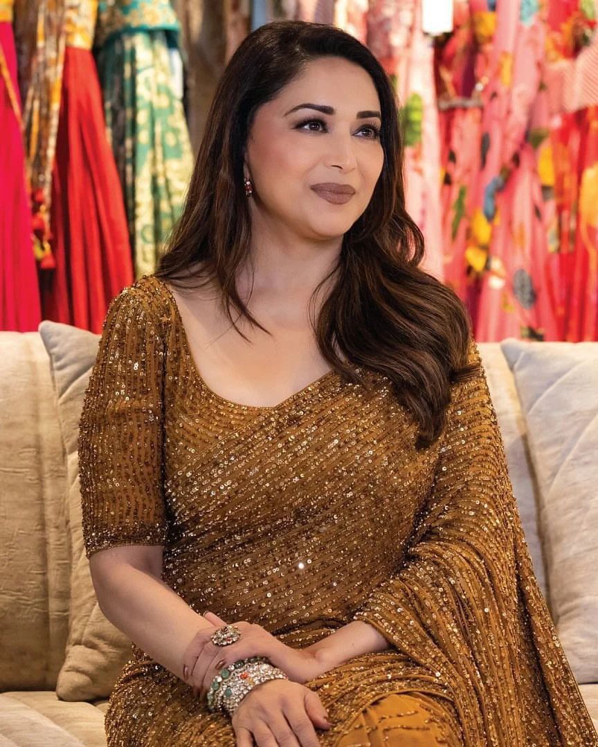 Golden Color Georgette Sequins Embroidery Saree