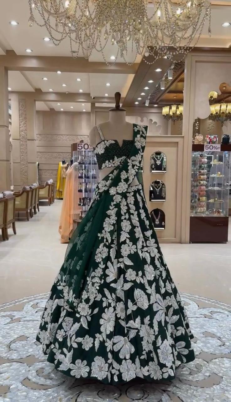 Green Heavy Designer Lehenga Choli with Rainbow Sequins Work