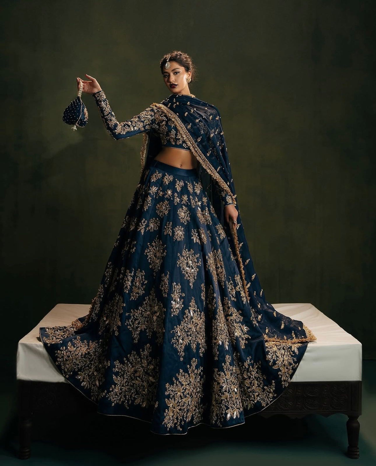 Navy Blue Designer Polo Silk Lehenga Choli with Zari & Sequins Work