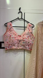 Beige Designer Georgette Lehenga Choli with Frill Border & Organza Dupatta