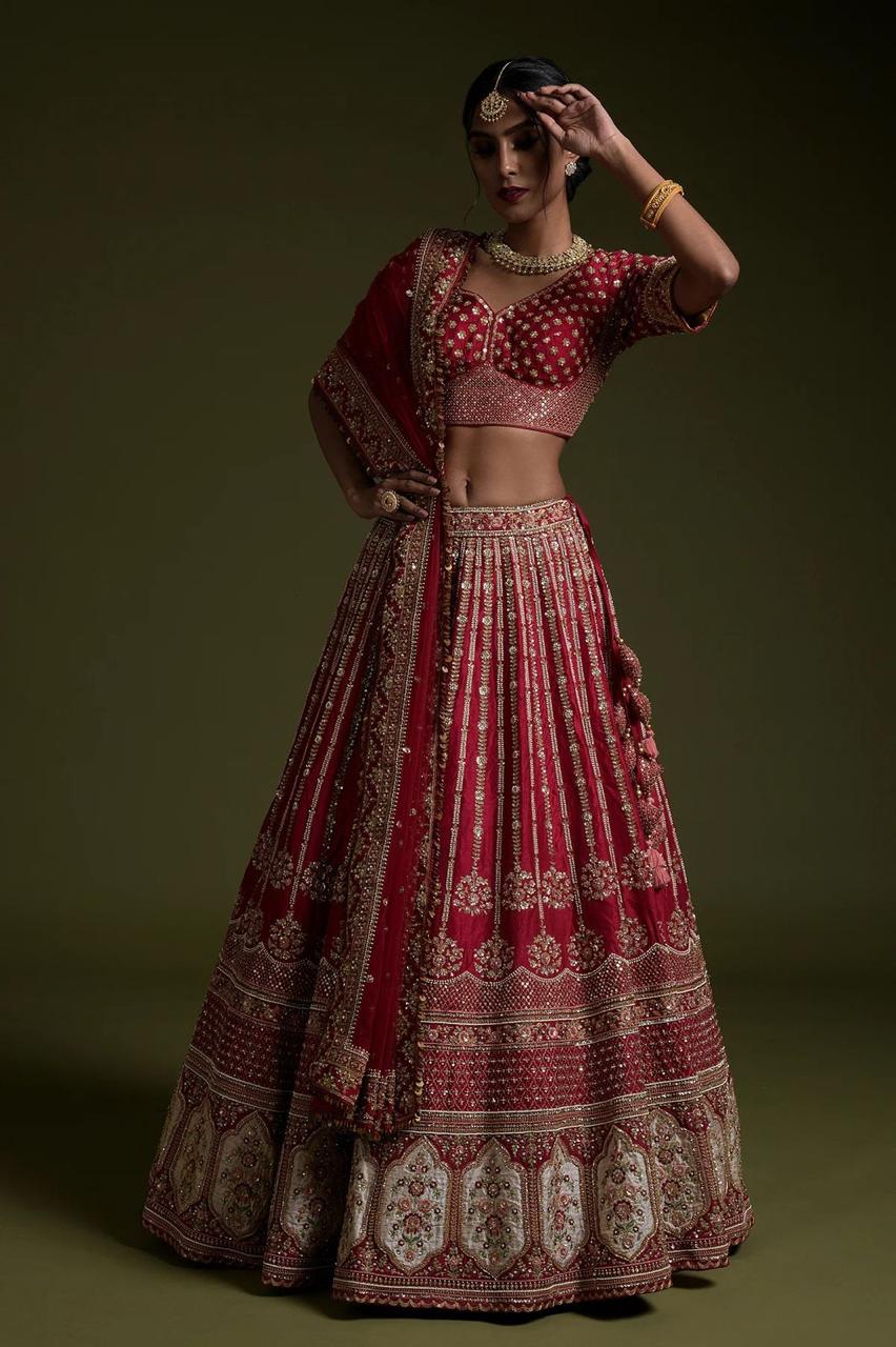 Bridal Rangoon Silk Lehenga with Sequins & Dori Work – Elegant Wedding Wear