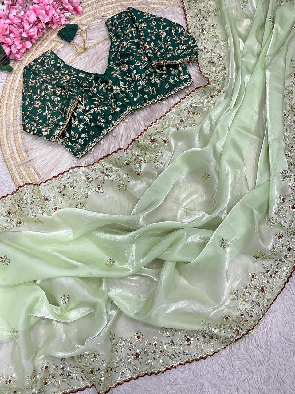 Premium Jimmy Choo Designer Saree with Embroidery Work
