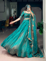 Rama Green Silk Lehenga Choli with Embroidered Blouse
