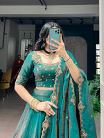 Rama Green Silk Lehenga Choli with Embroidered Blouse