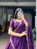 Purple Silk Lehenga Choli with Embroidered Blouse