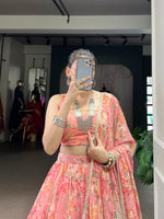 Baby Pink Chiffon Floral Printed Lehenga Choli with Dupatta