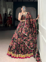 Black Chiffon Floral Printed Lehenga Choli with Dupatta