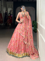 Baby Pink Chiffon Floral Printed Lehenga Choli with Dupatta