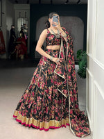 Black Chiffon Floral Printed Lehenga Choli with Dupatta