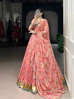 Baby Pink Chiffon Floral Printed Lehenga Choli with Dupatta