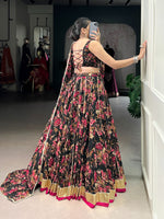 Black Chiffon Floral Printed Lehenga Choli with Dupatta