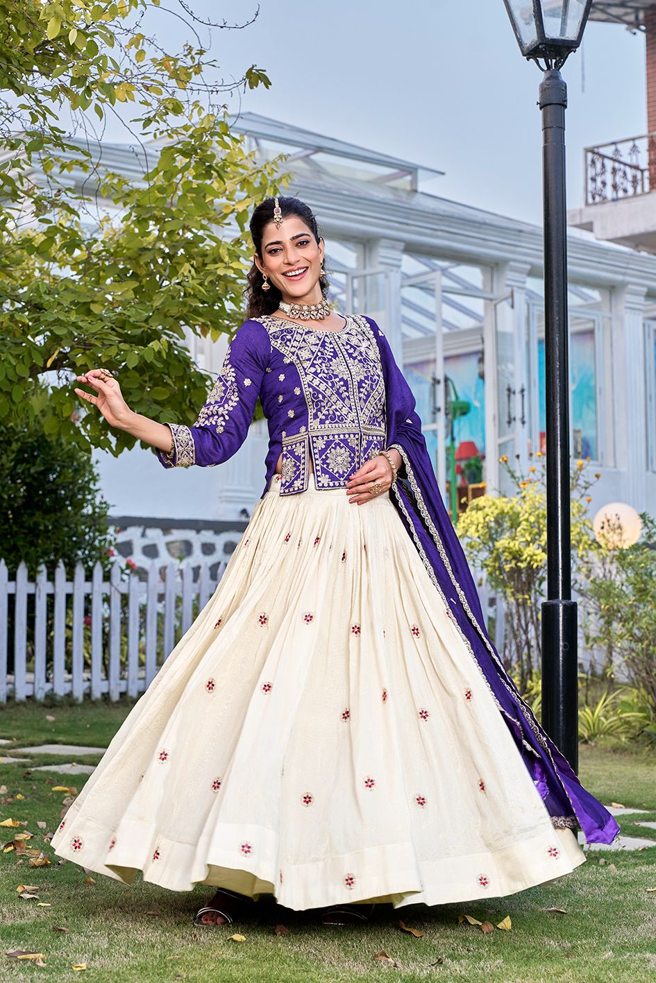 Royal Blue Embroidered Kurti Lehenga Set with Designer Dupatta