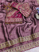 Onion Pink Color Designer Embroidery Silk Saree