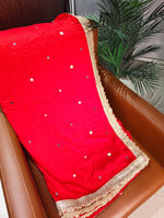 Vichitra Silk Saree Real Mirror Work Moti Golden Lace Border with Blouse