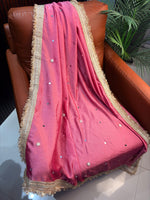 Vichitra Silk Saree Real Mirror Work Moti Golden Lace Border with Blouse