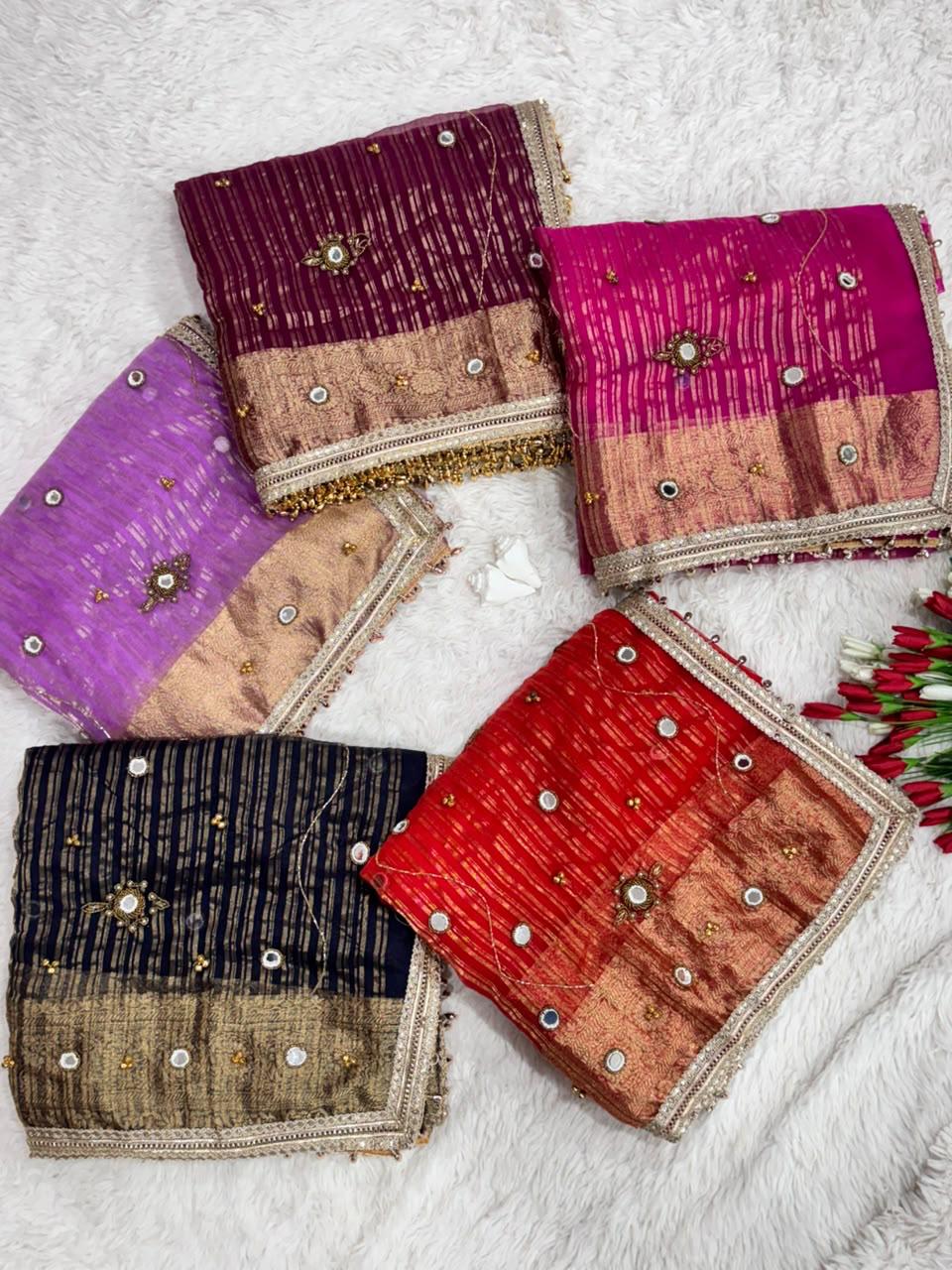 Ghungroo Mirror Work Saree – Soft Tissue Silk
